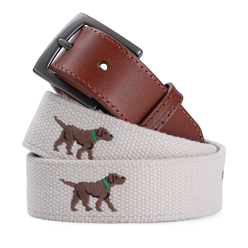 J.T. Spencer The Chocolate Labrador Retriever - Embroidered Imperial Belt - Putty