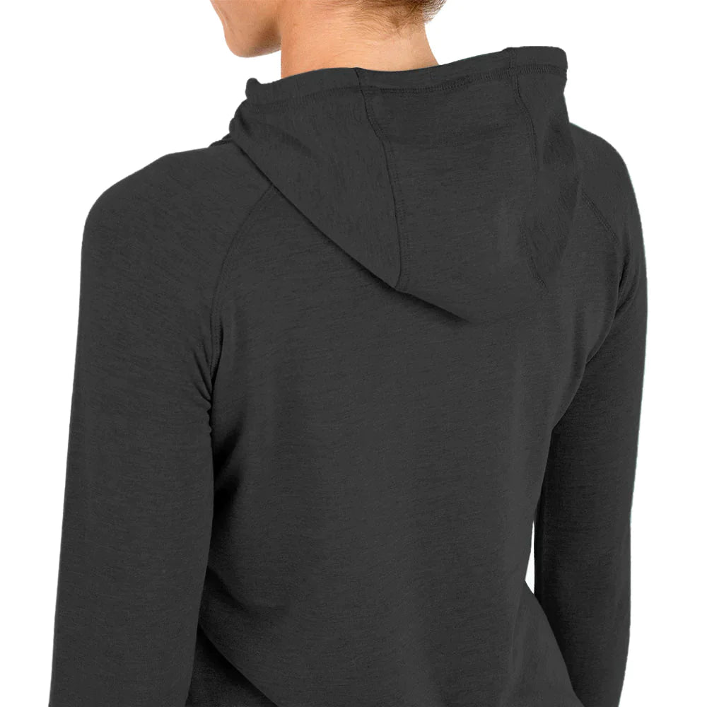 Free Fly Women's Bamboo Lightweight Fleece Pullover Hoodie - Heather Black