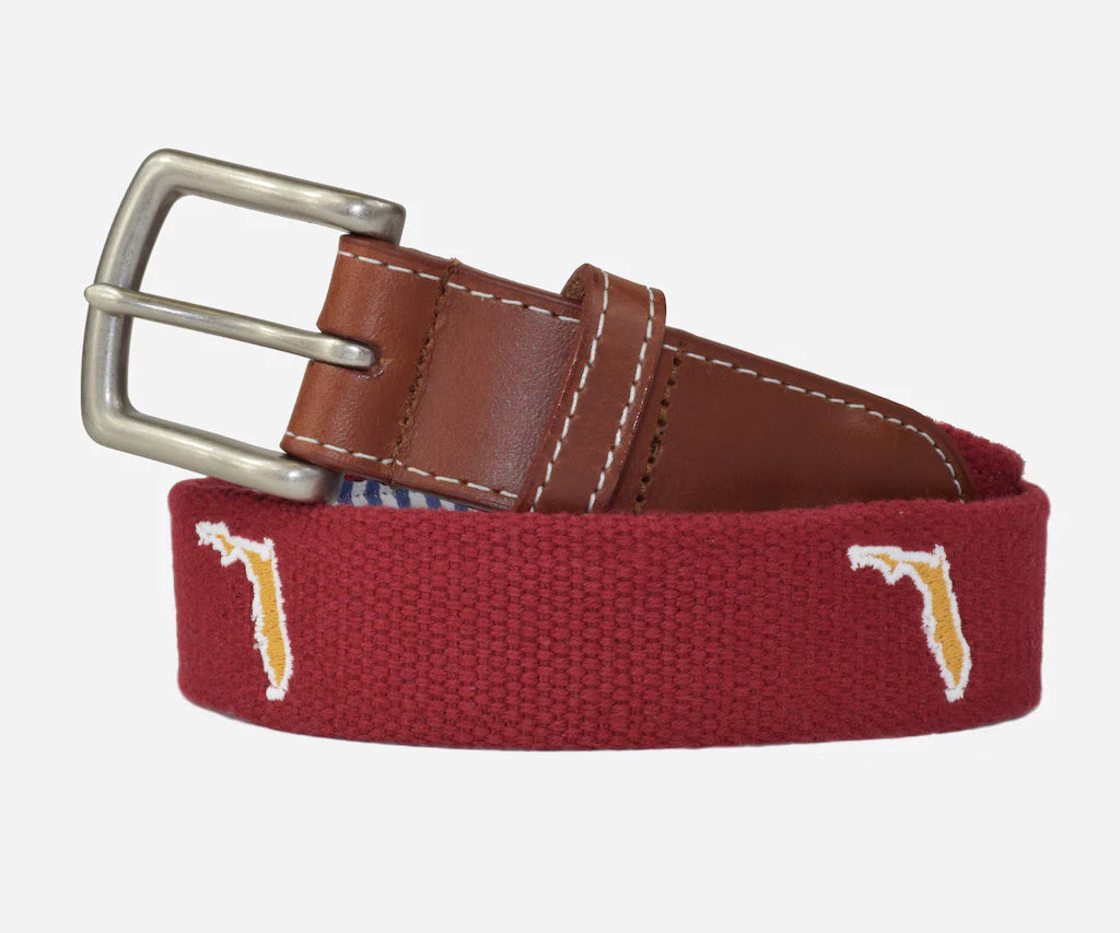 J.T. Spencer Florida Tailgate Embroidered Belt - Garnet