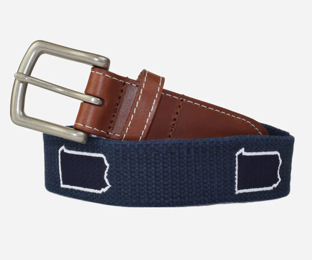J.T. Spencer Pennsylvania Tailgate Embroidered Belt - Navy & White