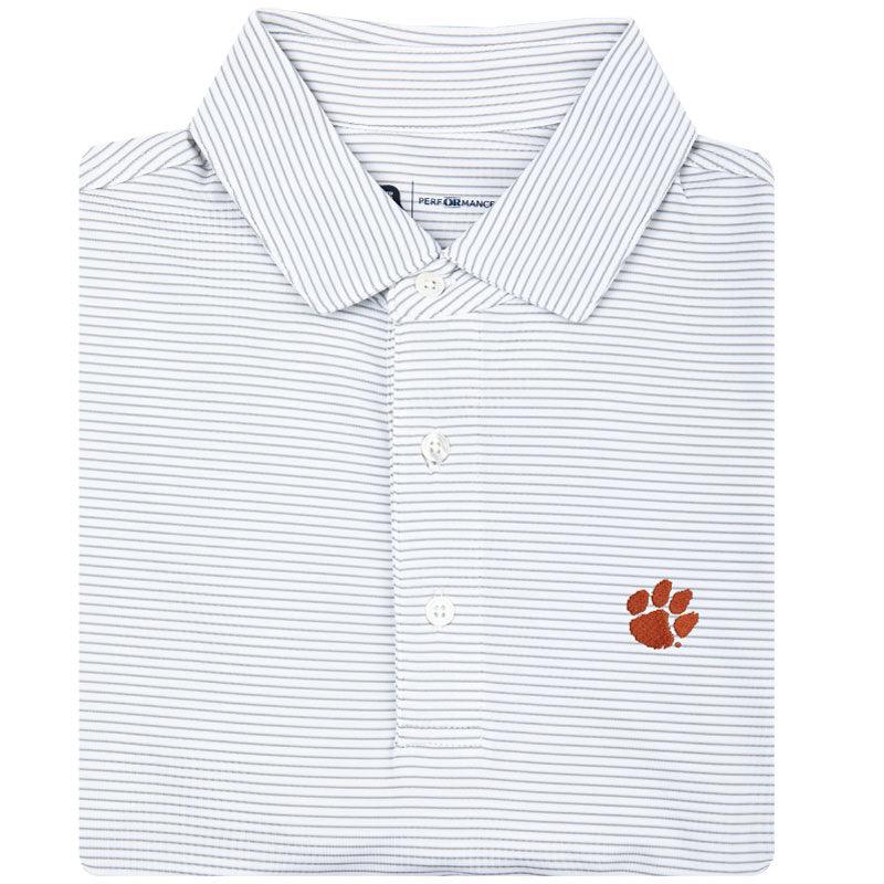 Onward Reserve Birdie Stripe Clemson Paw Polo - White/Mirage Grey