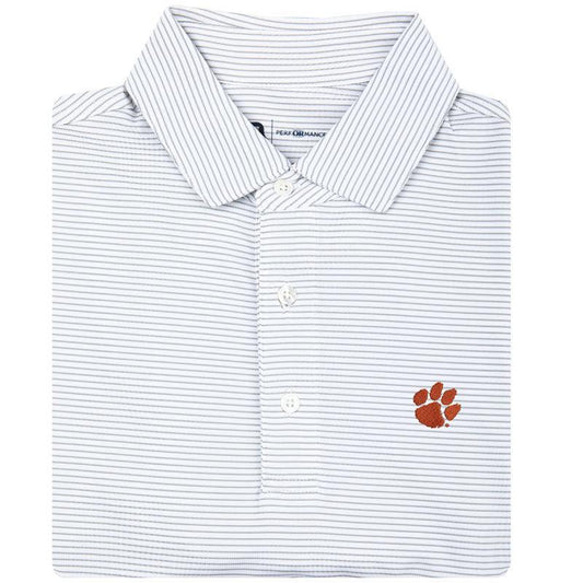 Onward Reserve Birdie Stripe Clemson Paw Polo - White/Mirage Grey