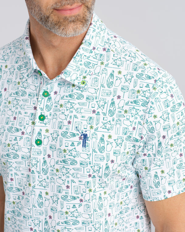 Green Blazer Groove Men's Polo - White