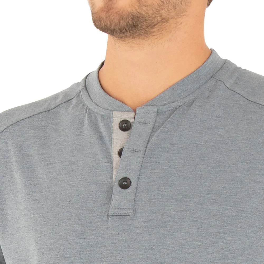 Free Fly Men's Bamboo Flex Henley - Heather Blue Dusk