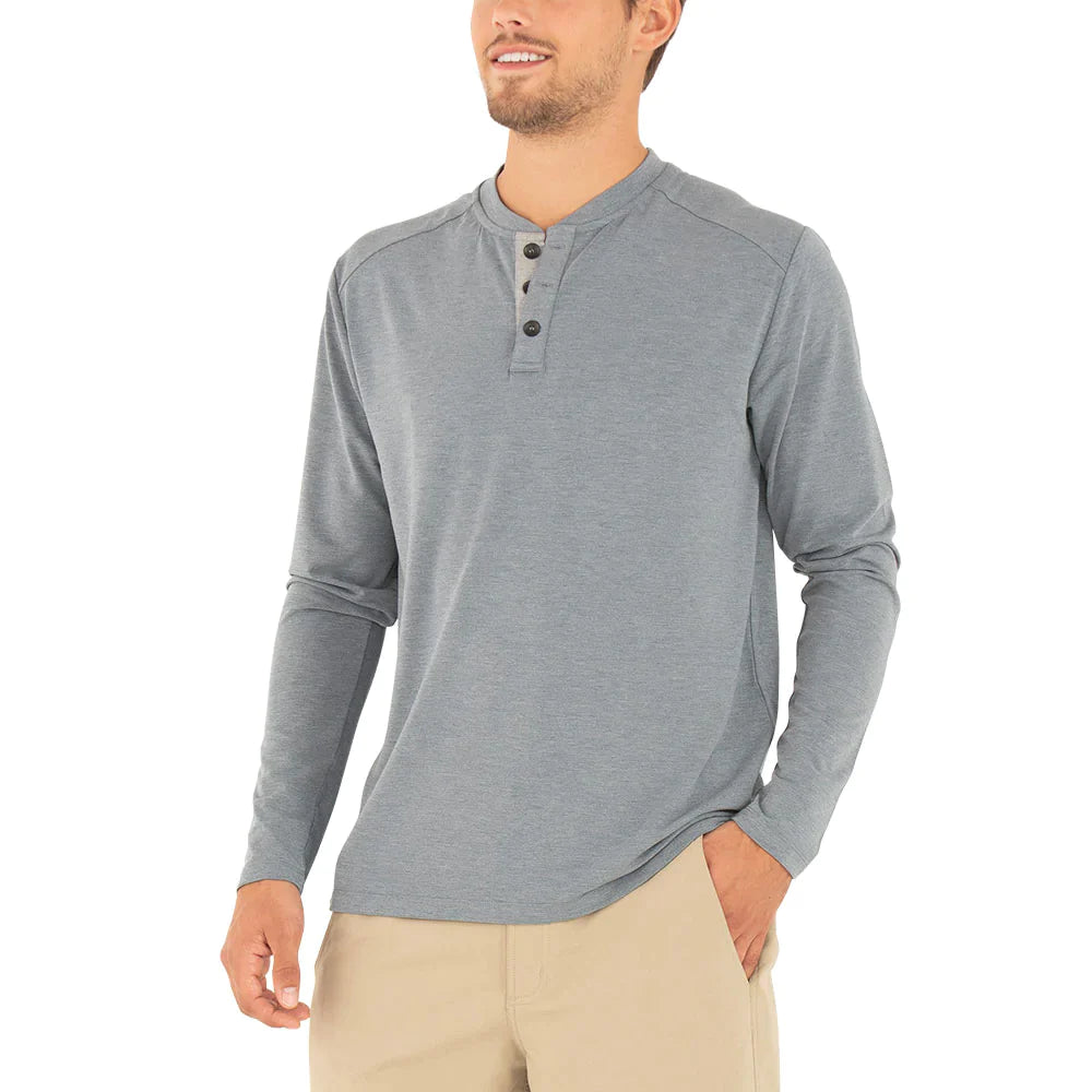 Free Fly Men's Bamboo Flex Henley - Heather Blue Dusk