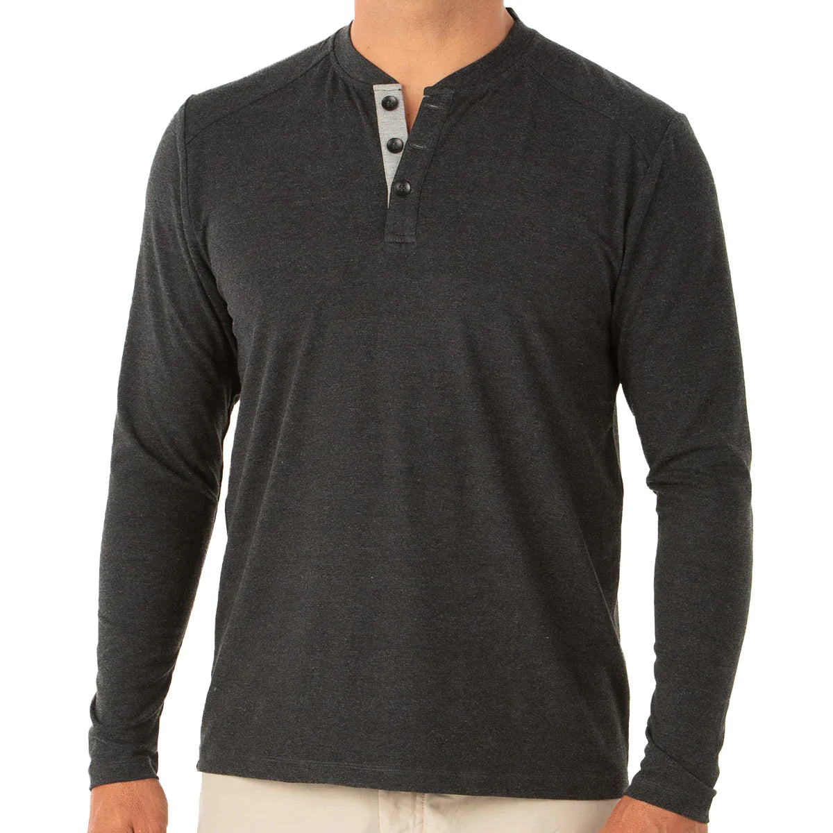 Free Fly Men's Bamboo Flex Henley - Heather Black