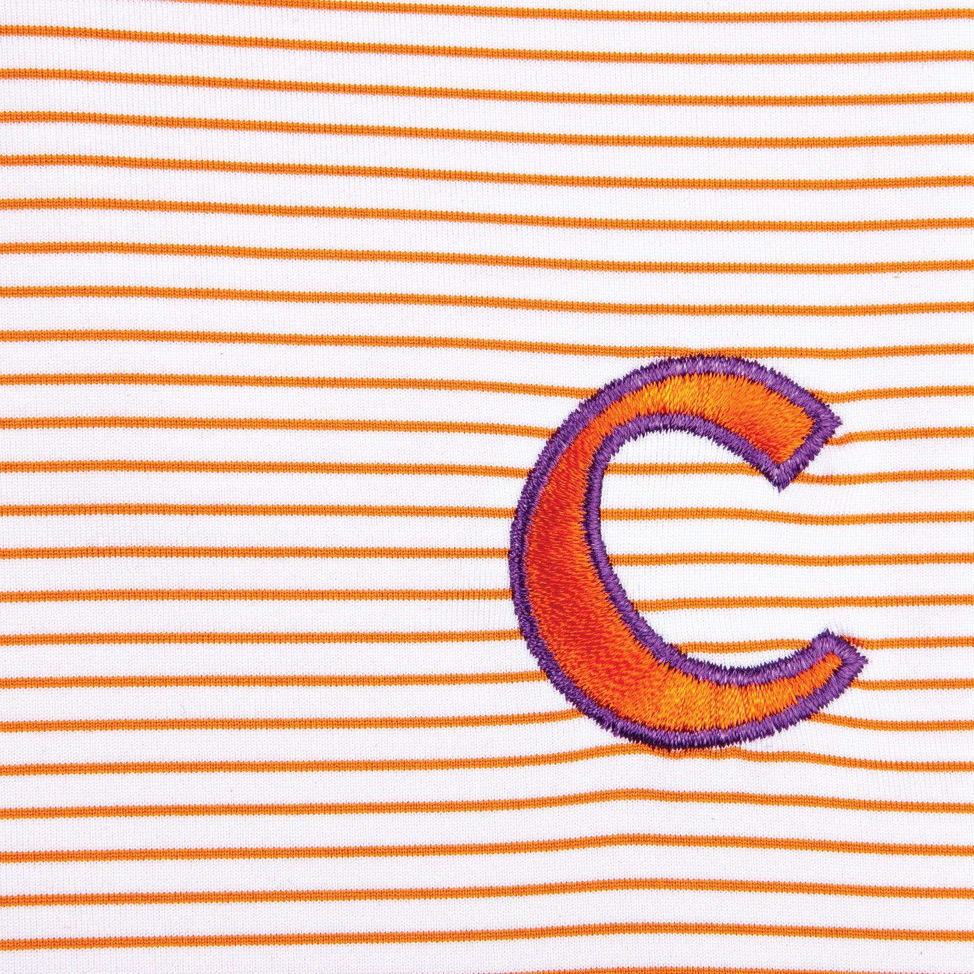 Onward Reserve Birdie Stripe Clemson C Polo - White/Orange