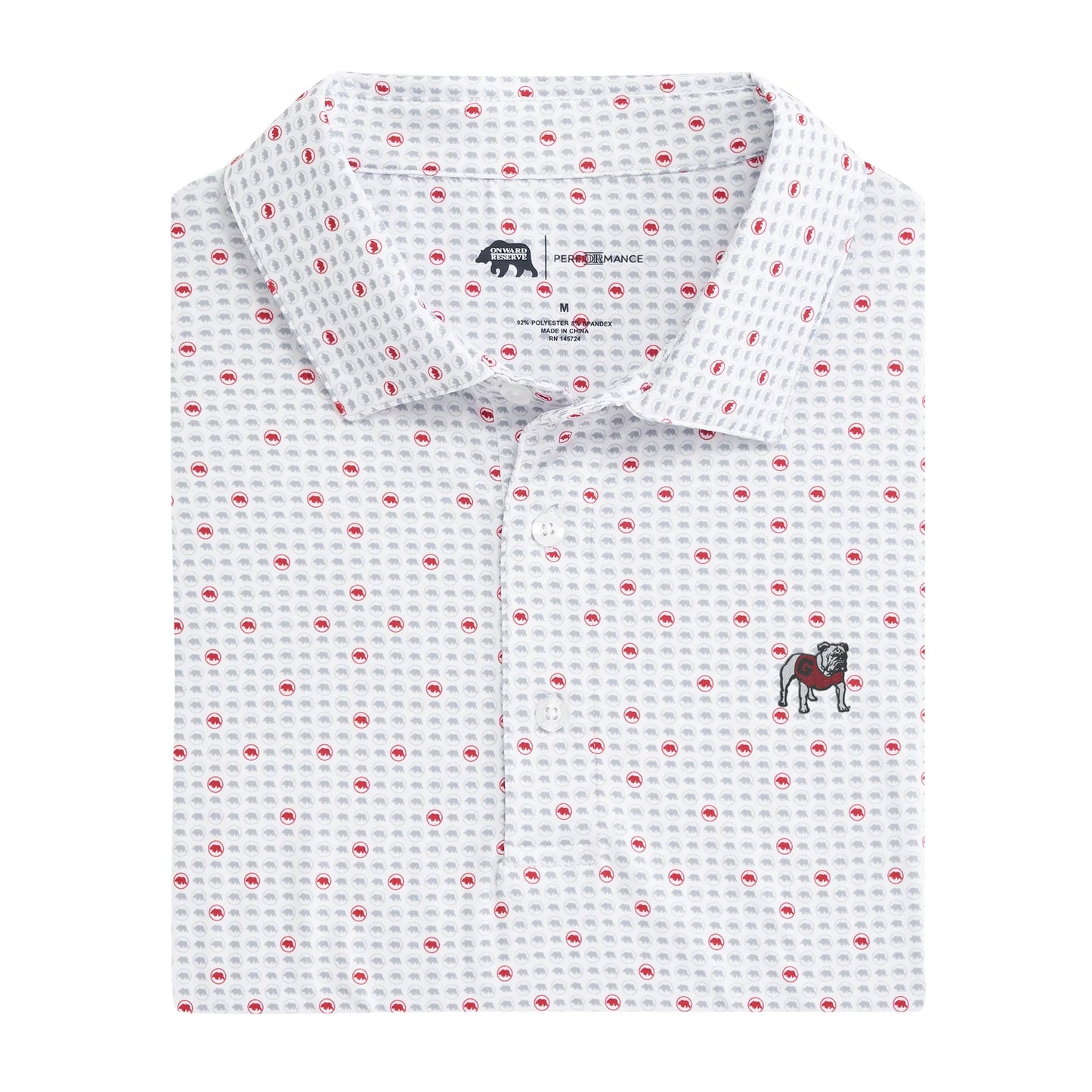 Onward Reserve Standing Bulldog Tour Logo Printed Performance Polo - Red
