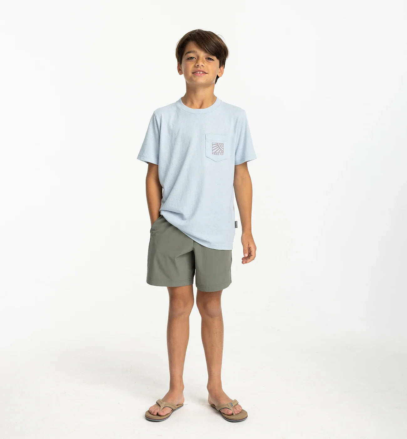 Free Fly Youth Sun And Surf Pocket Tee - Heather Cays Blue