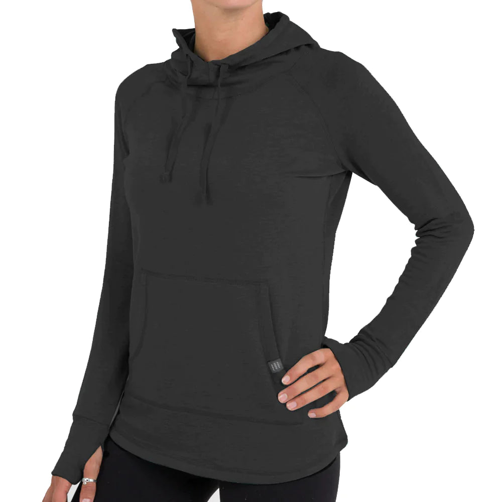 Free Fly Women's Bamboo Lightweight Fleece Pullover Hoodie - Heather Black