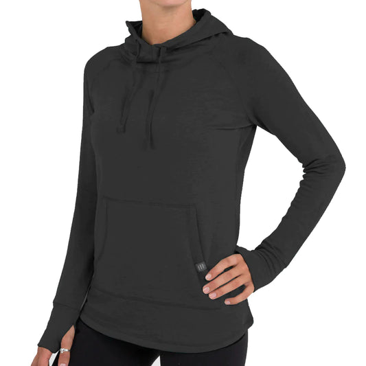 Free Fly Women's Bamboo Lightweight Fleece Pullover Hoodie - Heather Black