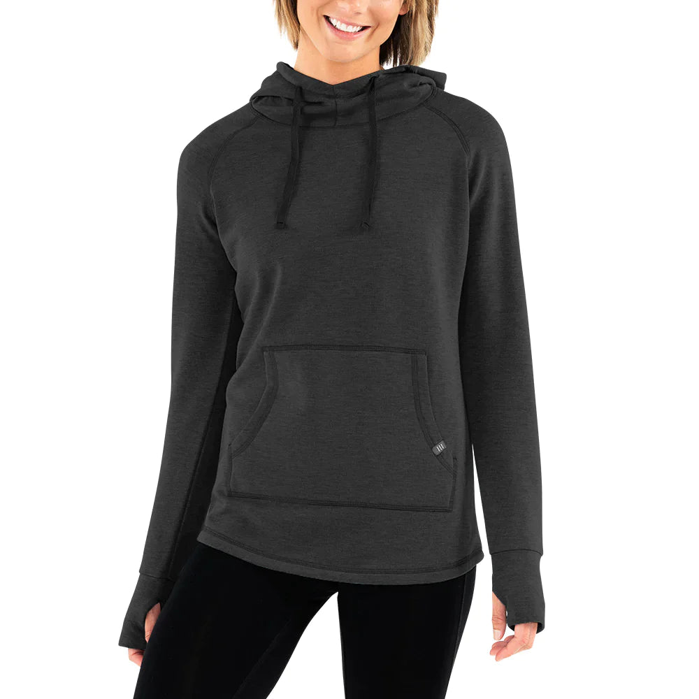 Free Fly Women's Bamboo Lightweight Fleece Pullover Hoodie - Heather Black