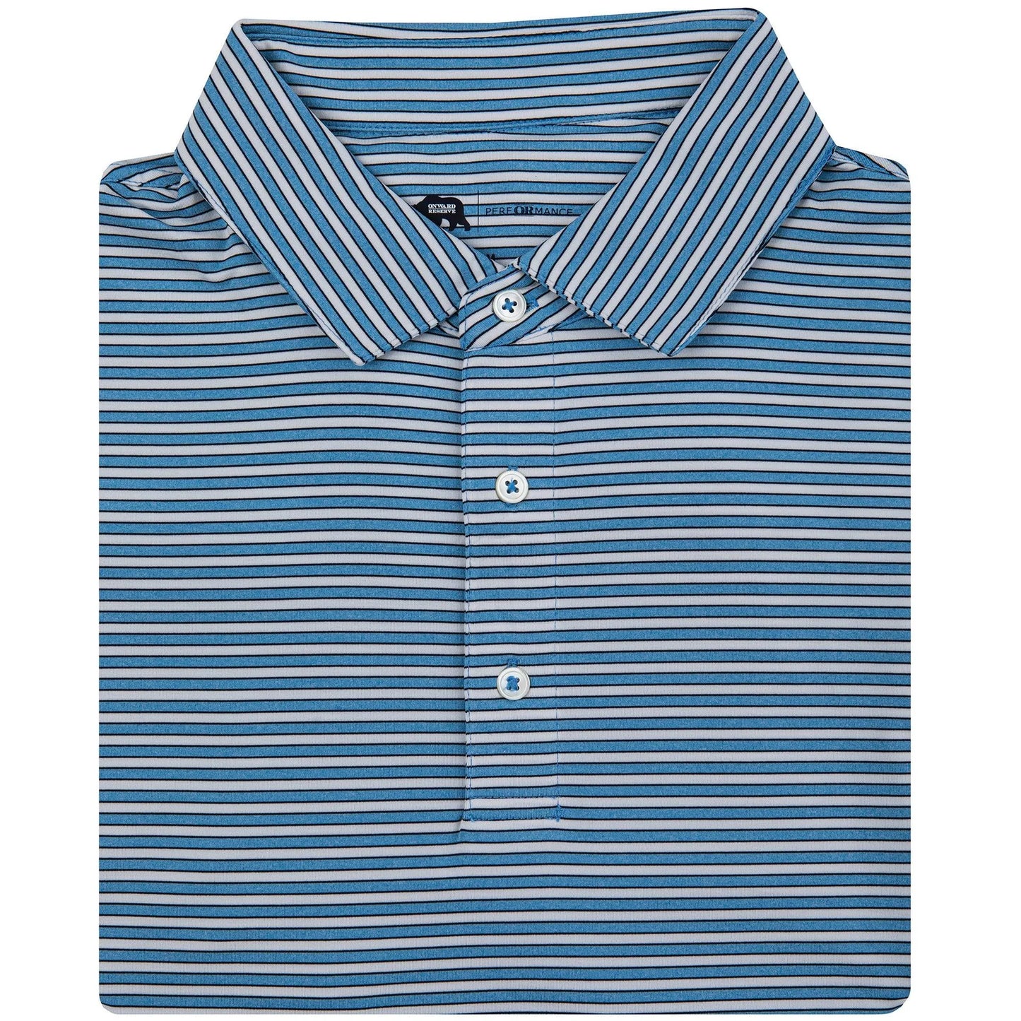 Onward Reserve Mulligan Stripe Youth Performance Polo - Heather Blue/Navy