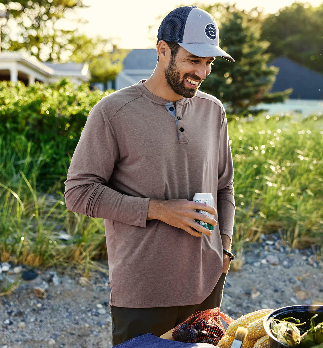 Free Fly Men's Bamboo Flex Henley - Heather Juniper