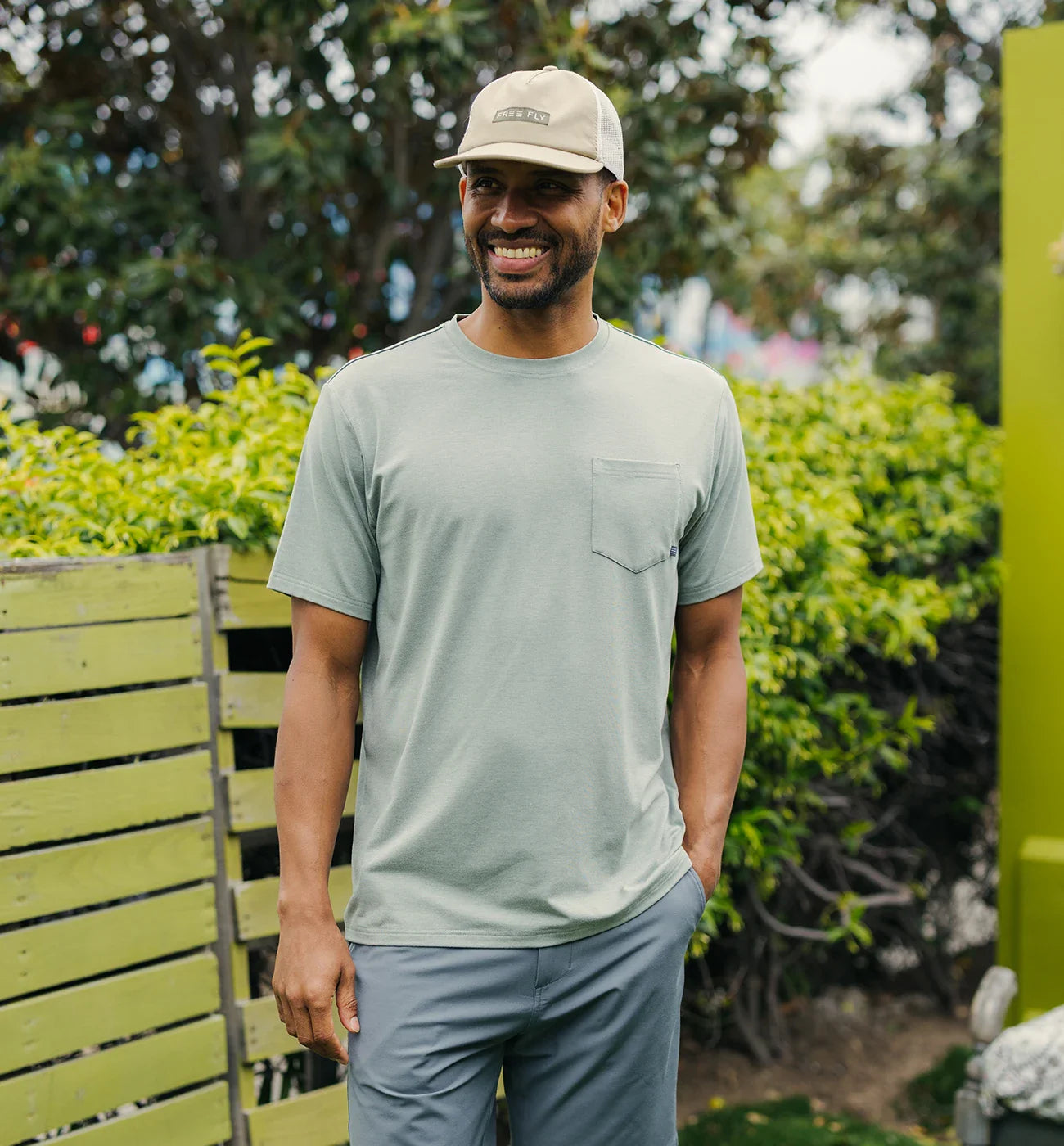Free Fly Men's Bamboo Flex Pocket Tee - heather Agave Green