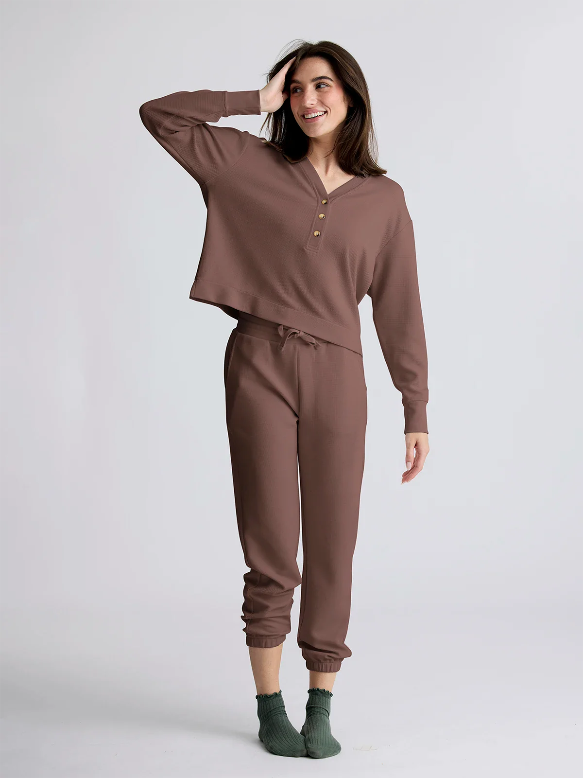 Free Fly Women's Waffle Long Sleeve Henley - Fig