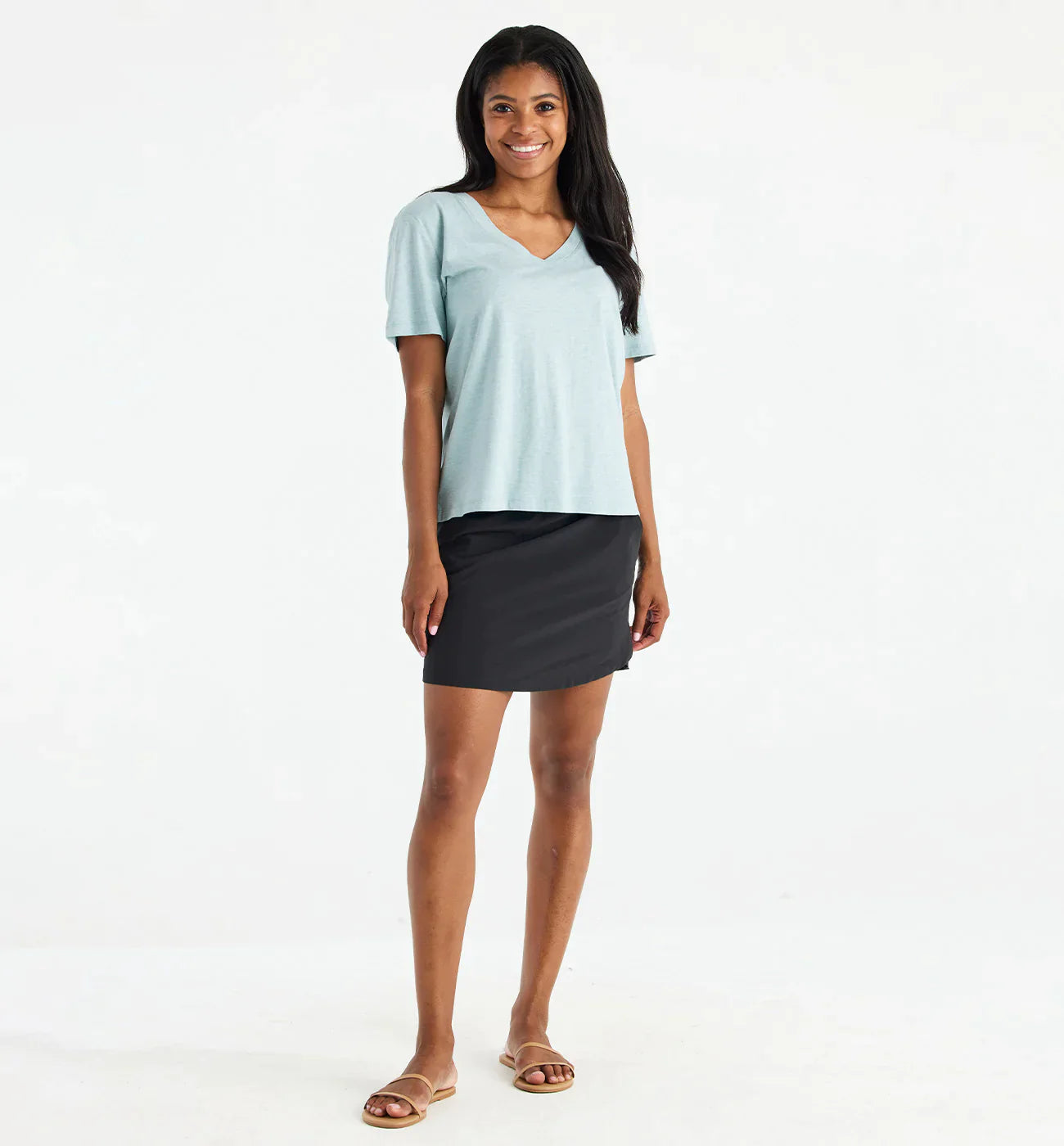 Free Fly Women's Bamboo Heritage V Neck Tee - Heather Ocean Mist