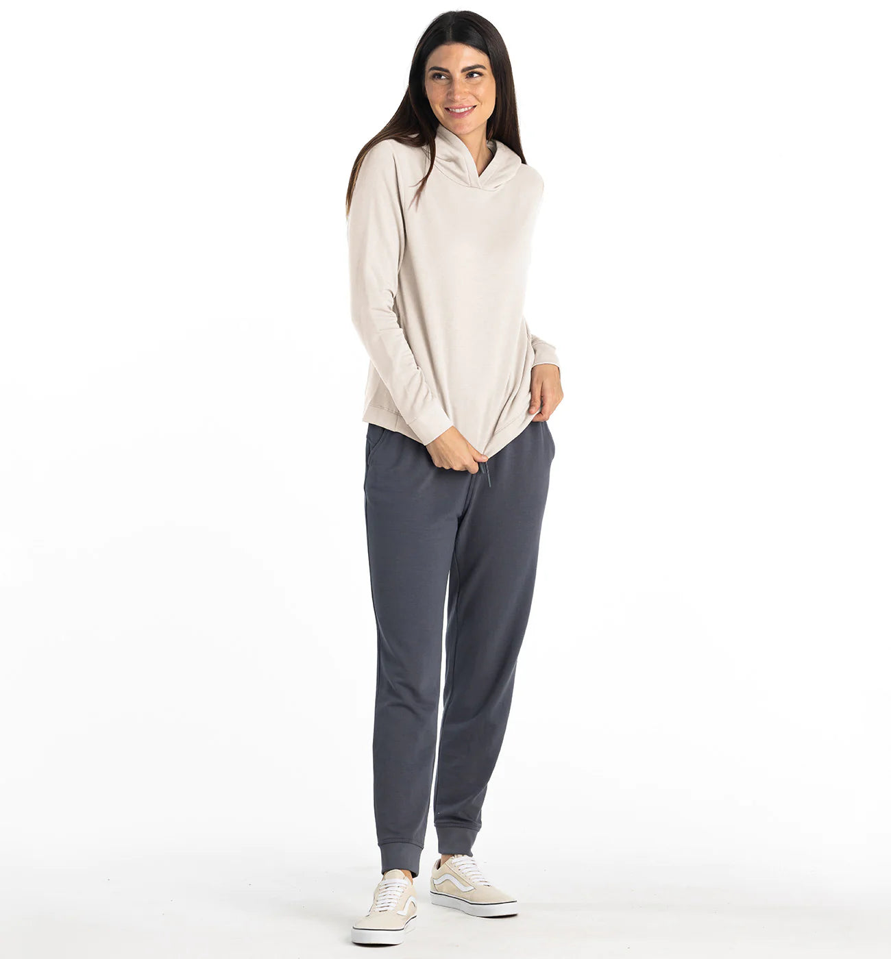 Free Fly Women's Bamboo Lightweight Fleece Cropped Hoodie - Stone