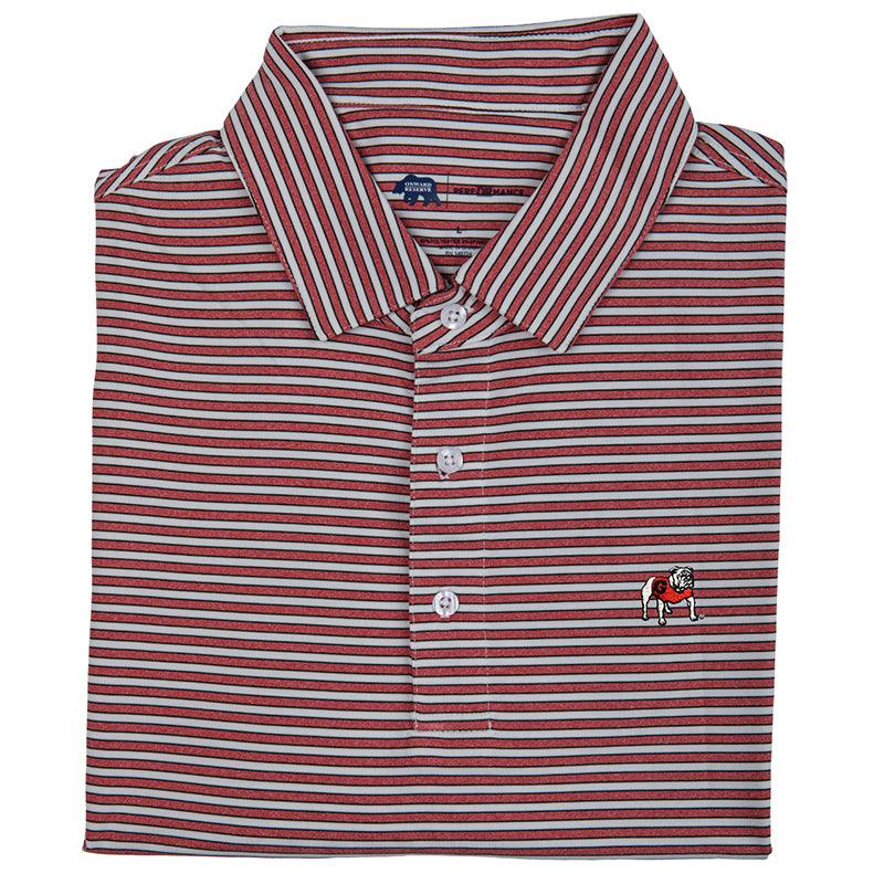 Onward Reserve Standing Bulldog Mulligan Stripe Performance Youth Polo - Heather Red/Black