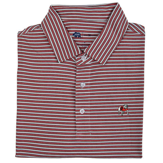 Onward Reserve Standing Bulldog Mulligan Stripe Performance Youth Polo - Heather Red/Black