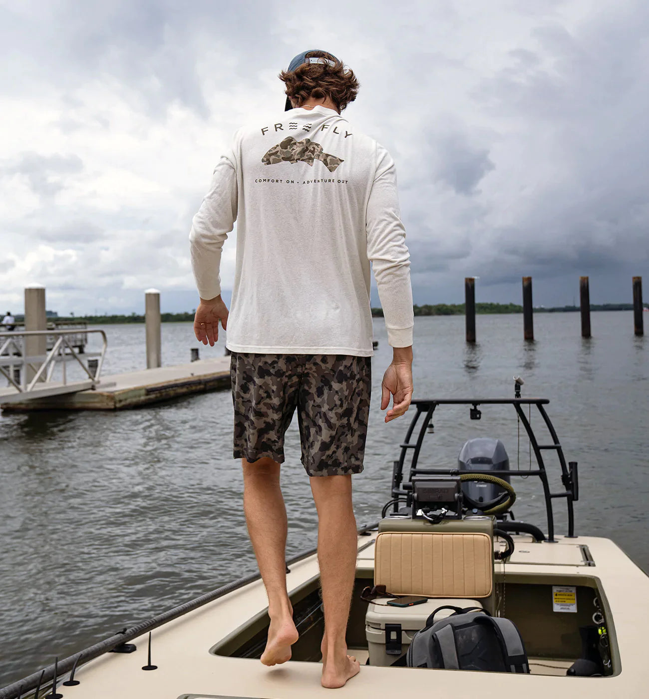 Free Fly Redfish Camo Long Sleeve - Heather Oyster