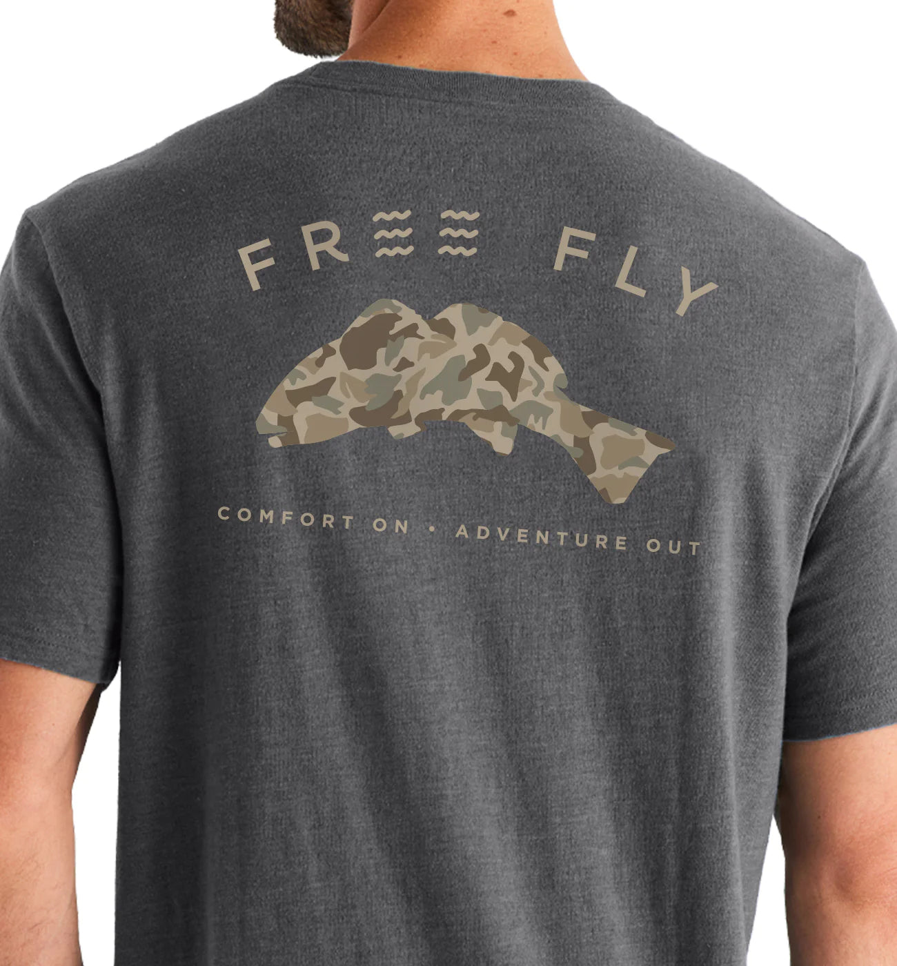 Free Fly Redfish Camo Tee - Heather Black Sand
