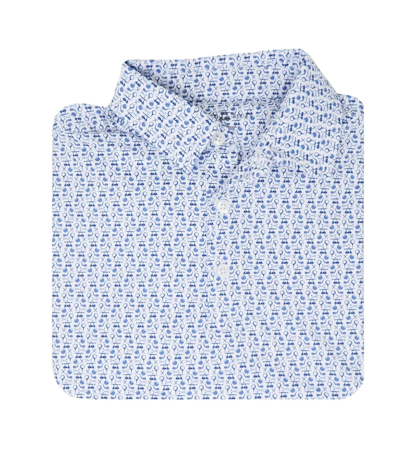 Bald Head Blues Albatross Polo - White w/ All-Over Golf Pattern - Navy & White