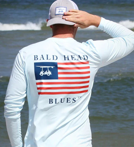 Bald Head Blues USA Flag Arctic Blue Performance Long Sleeve Shirt