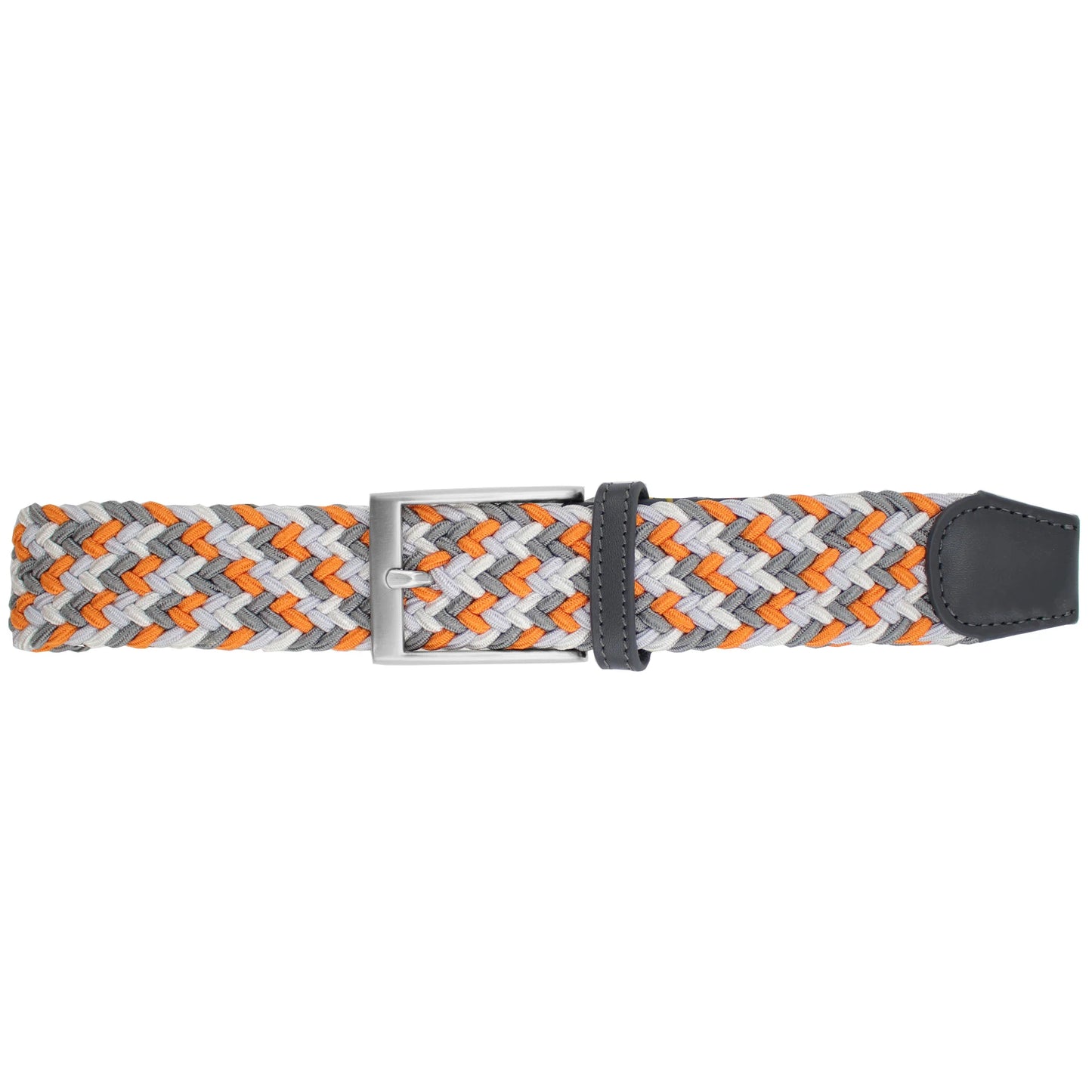 Dibi Elastic Braided Belt - Orange Light Grey White & Charcoal