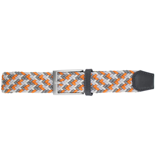 Dibi Elastic Braided Belt - Orange Light Grey White & Charcoal