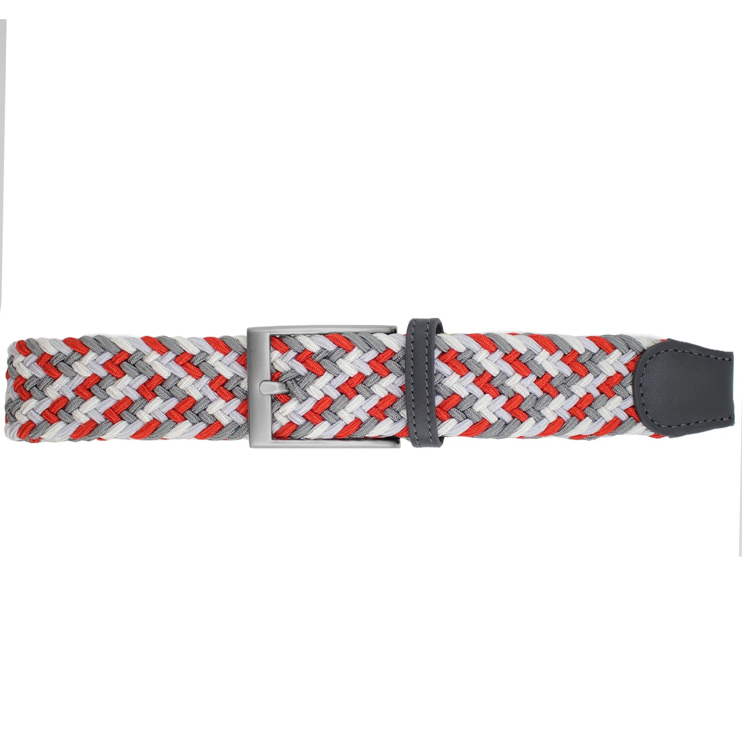 Dibi Elastic Braided Belt - Red White Light Grey & Charcoal