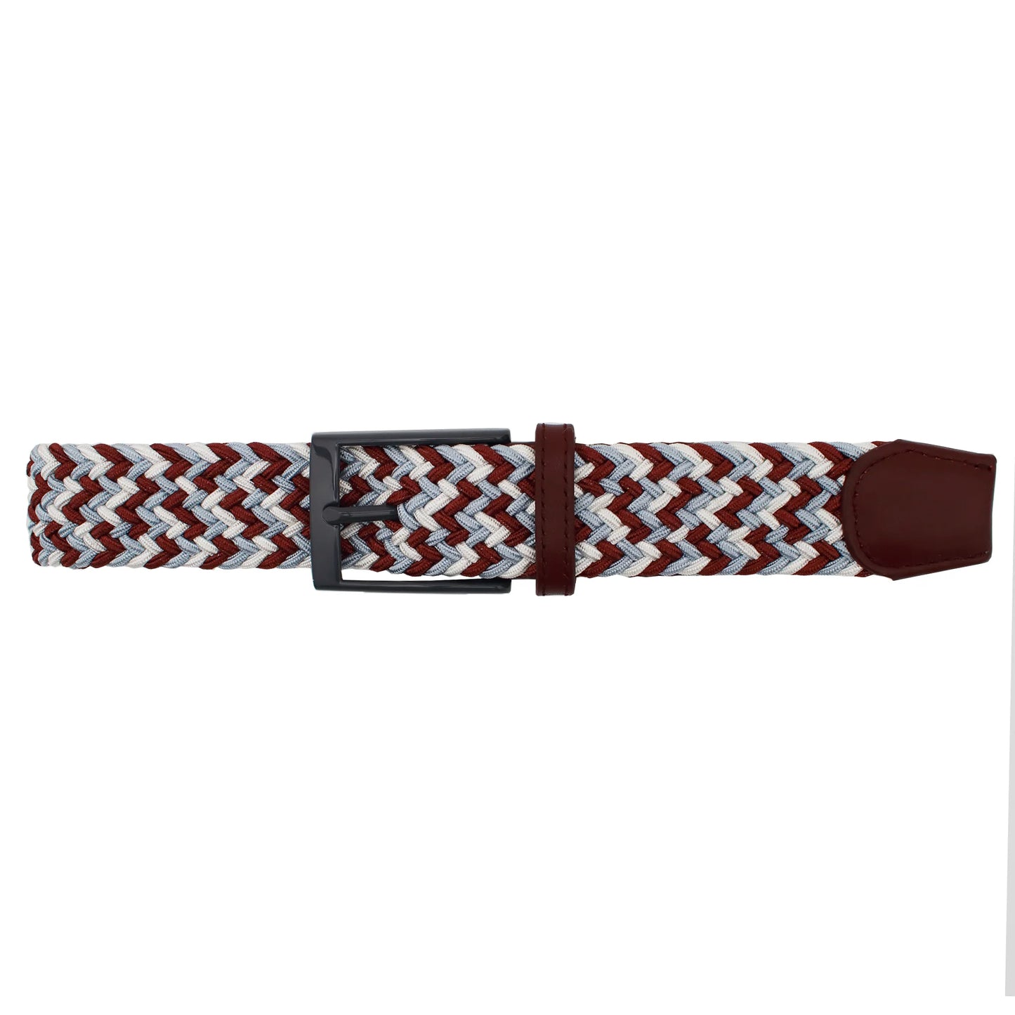 Dibi Elastic Braided Belt - Maroon Silver White