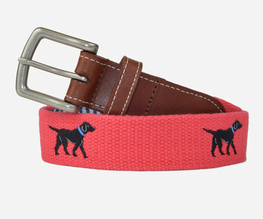 J.T. Spencer Black Lab Needlepoint Belt - Geranium