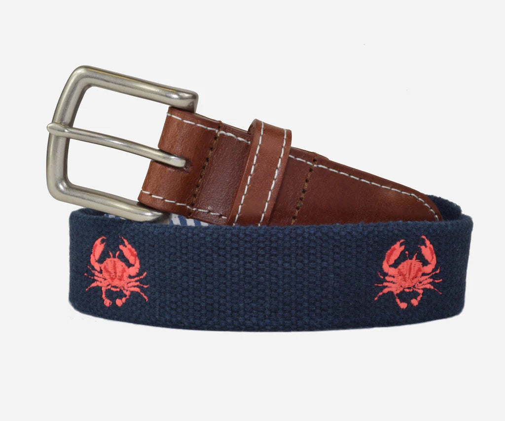 J.T. Spencer Crab Embroidered Belt - Patriot Navy