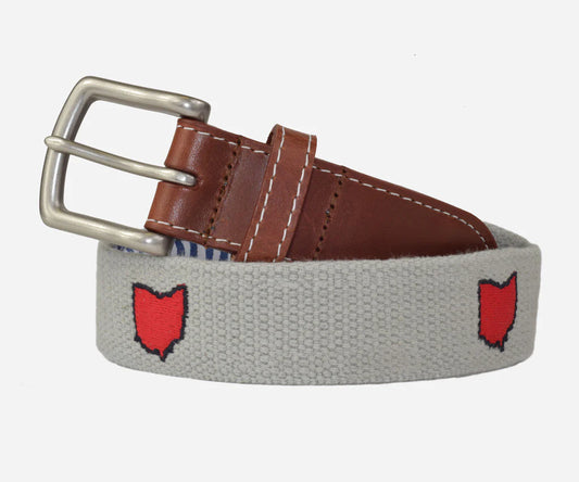 JT Spencer Ohio Tailgate Embroidered Belt - Grey & Scarlet