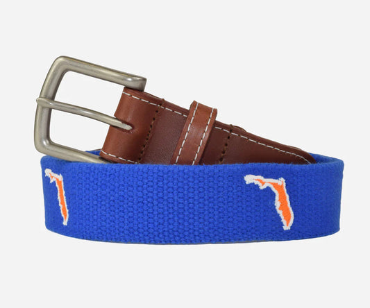 J.T. Spencer Florida Tailgate Embroidered Belt - Blue & Orange
