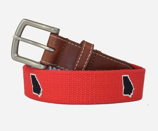 J.T. Spencer Georgia Tailgate Embroidered Belt - Red & Black