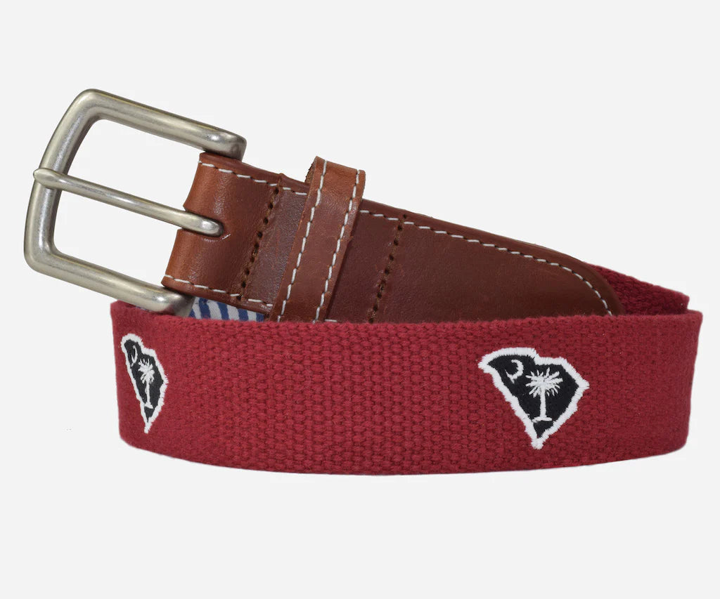 J.T. Spencer South Carolina Tailgate Embroidered Belt - Garnet & Black