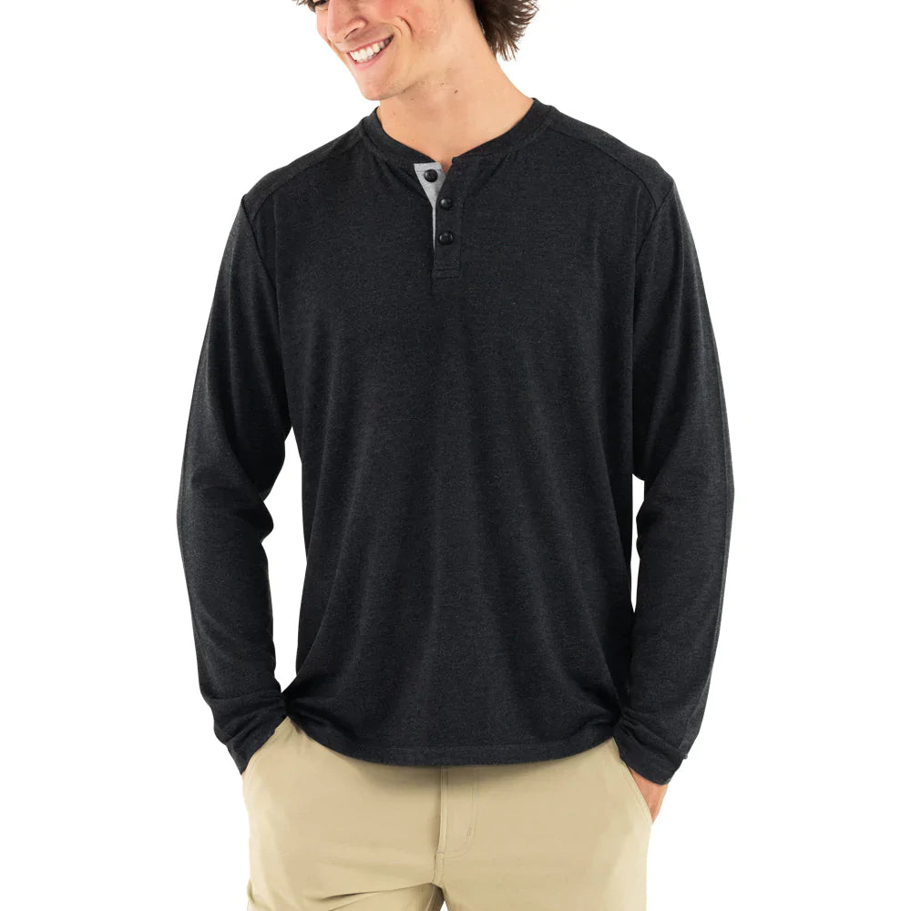 Free Fly Men's Bamboo Flex Henley - Heather Black