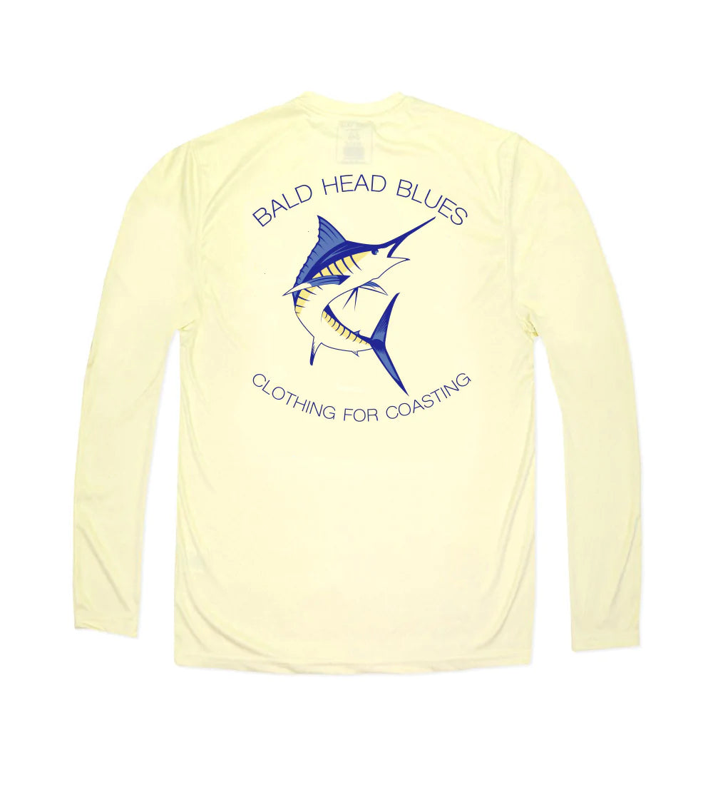 Bald Head Blues Youth Performance Long Sleeve Marlin T-Shirt - Yellow