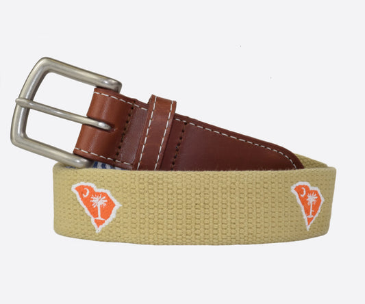 J.T. Spencer South Carolina Tailgate Embroidered Belt - Orange & White (Khaki)