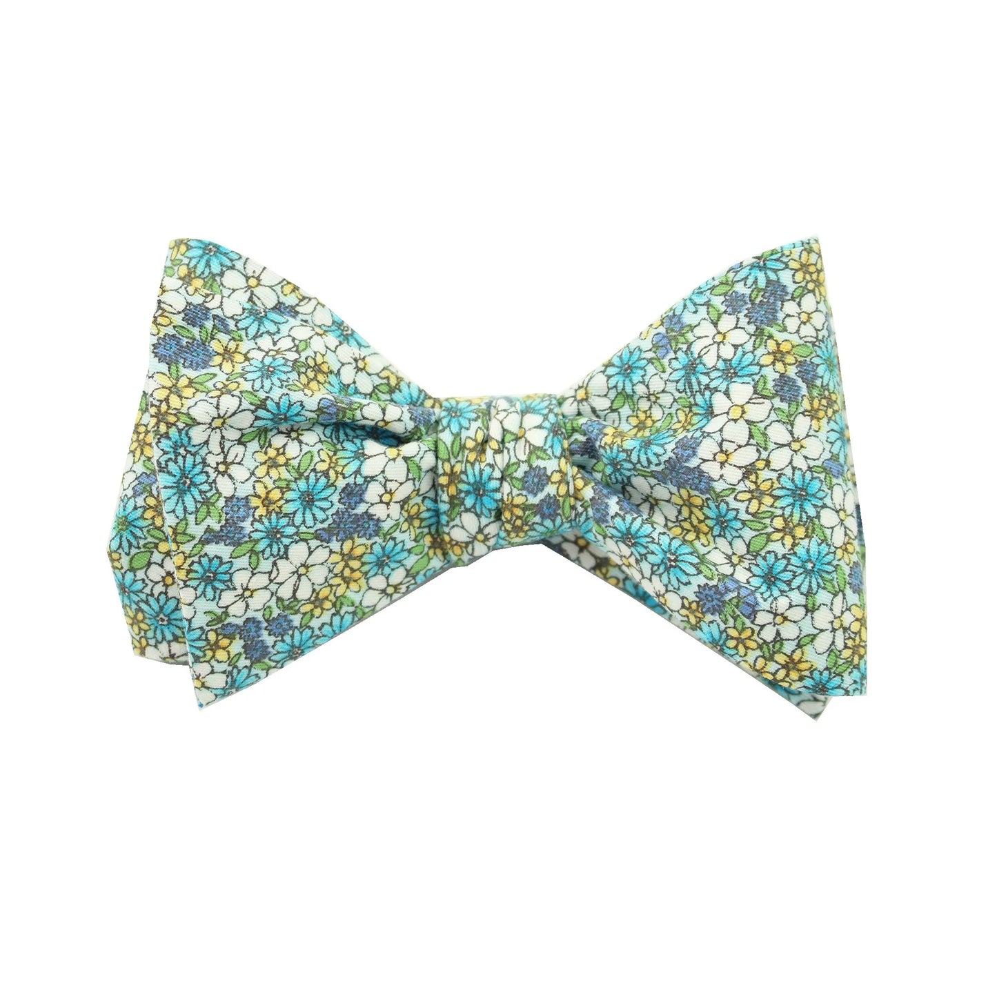 DIBI Blue Micro Floral Print Cotton Self Tie Bow Tie