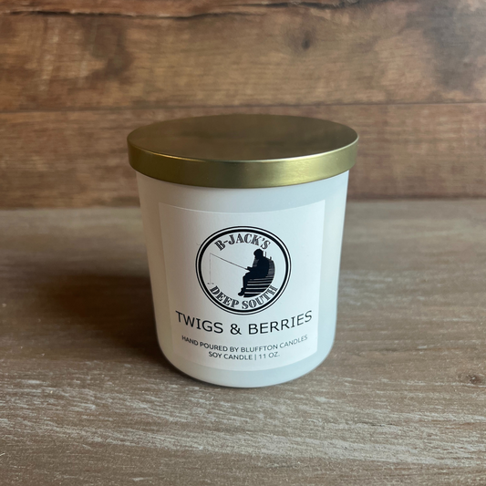 Twigs & Berries 11 oz White glass w/ gold lid