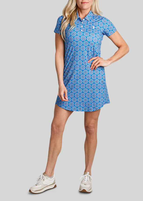 William Murray SANDY TILES POLO DRESS - Blue