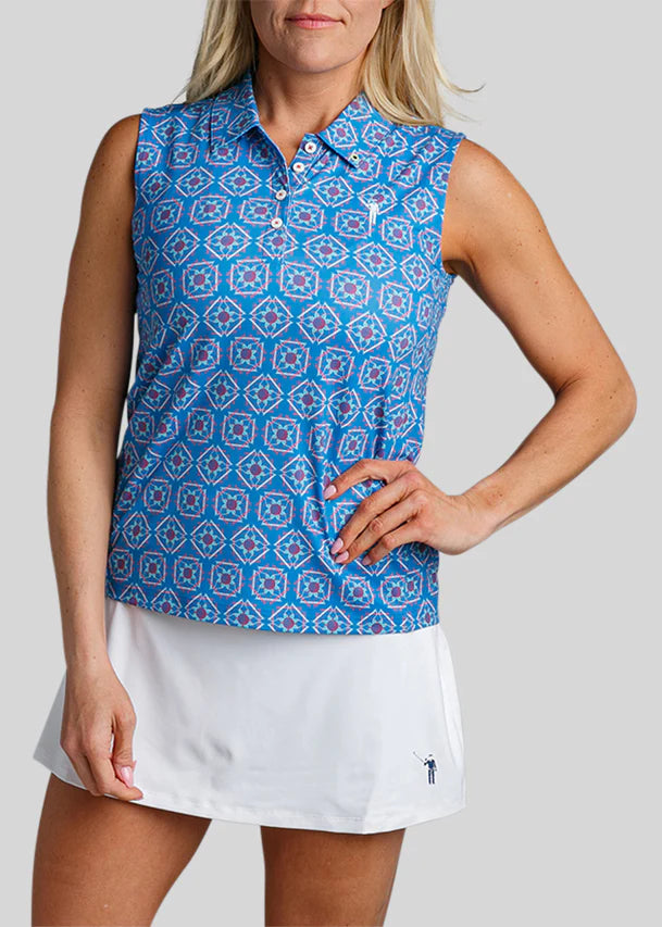William Murray SANDY TILES A-LINE SLEEVELESS POLO - Blue