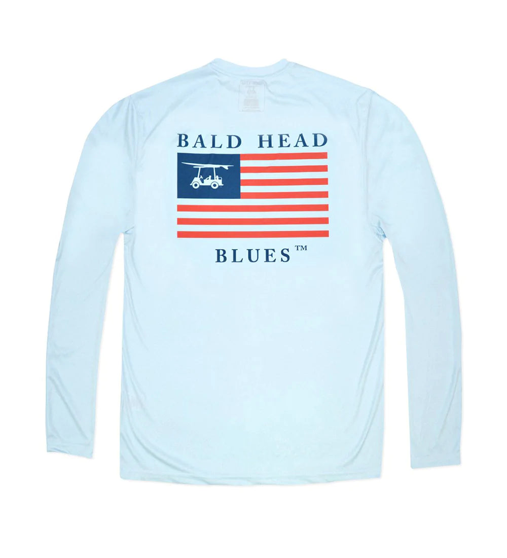 Bald Head Blues Youth Performance Long Sleeve USA T-Shirt - Arctic Blue