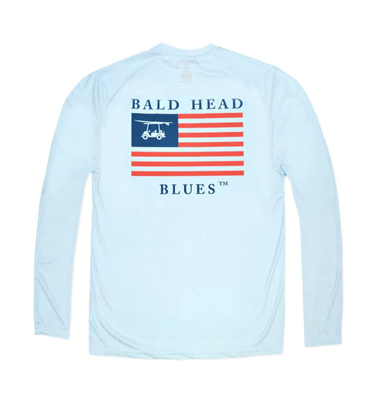 Bald Head Blues Youth Performance Long Sleeve USA T-Shirt - Arctic Blue
