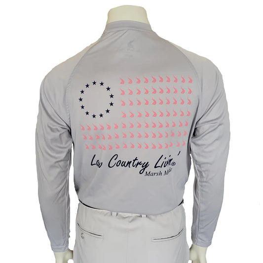 Low Country Livin' Fishing Shirt Betsy Ross L/S SPF 50 - Aluminum