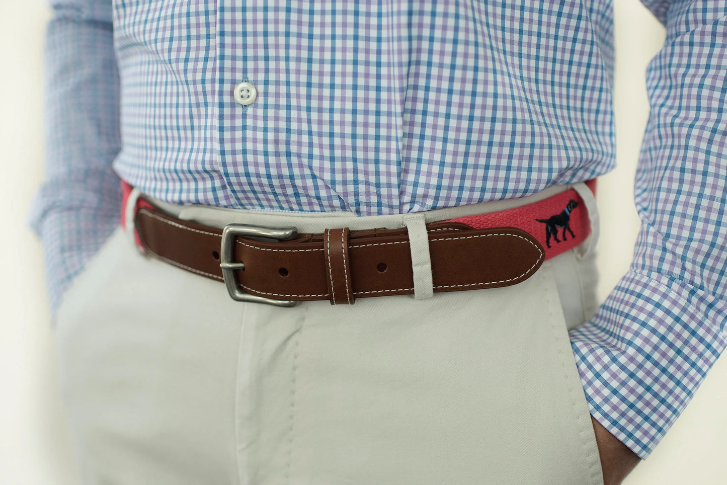 J.T. Spencer Black Lab Needlepoint Belt - Geranium