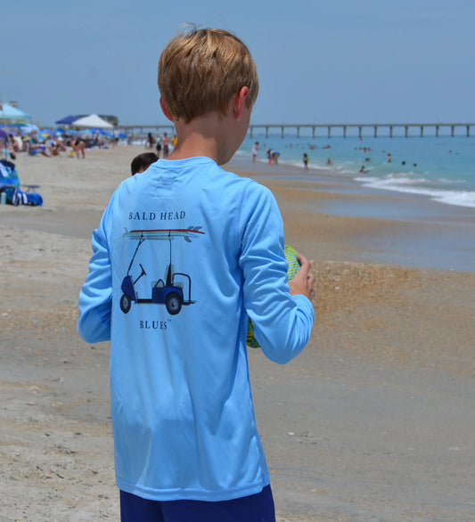 Bald Head Blues Youth Performance Long Sleeve Golf Cart T-Shirt - Columbian Blue